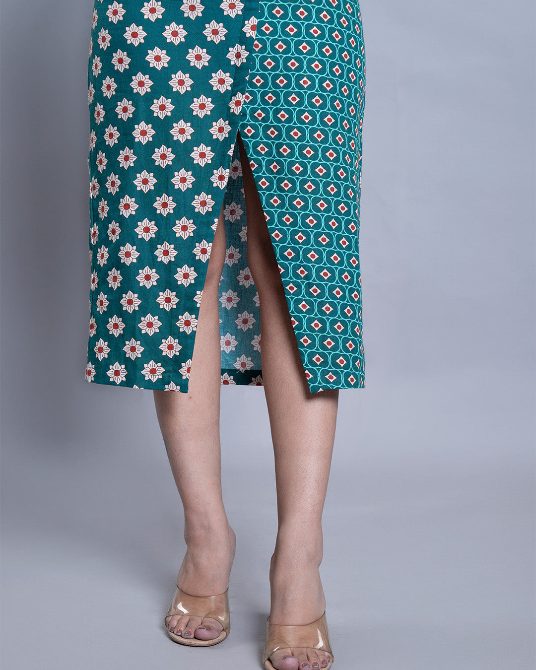 Teal Blossom Slit Dress