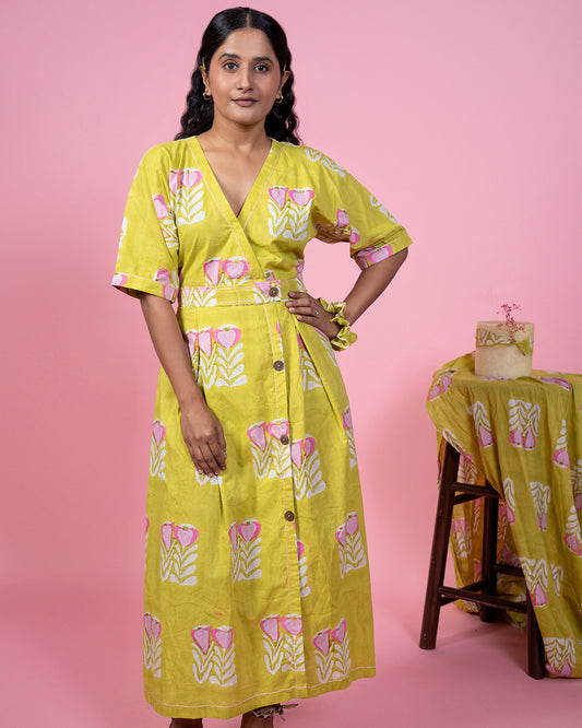 Sunlit Floral Wrap Dress