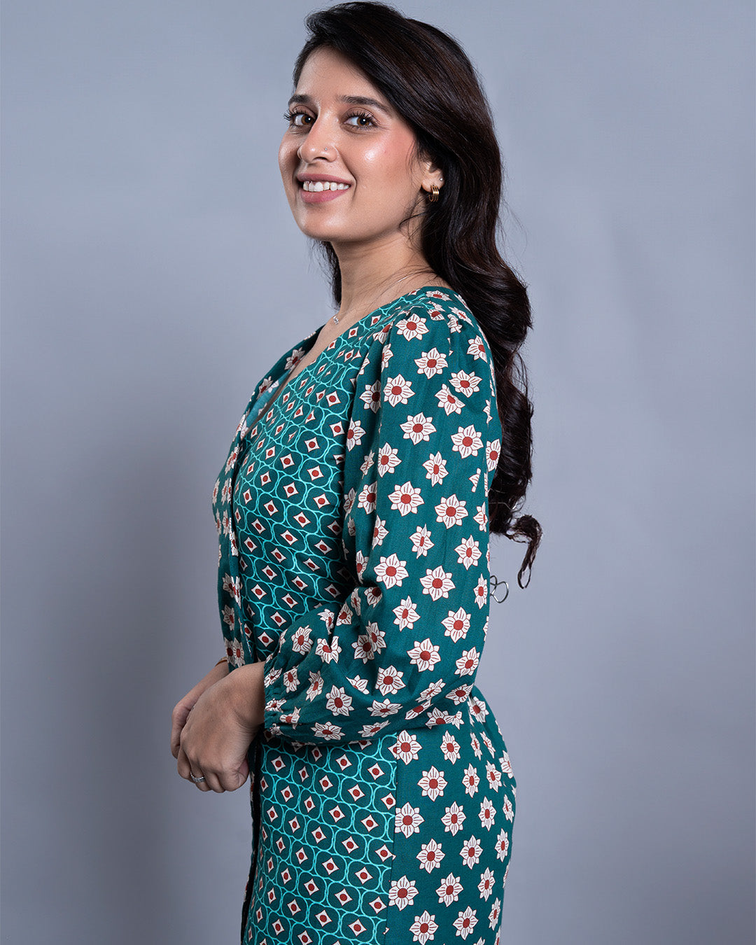 Teal Blossom Slit Dress